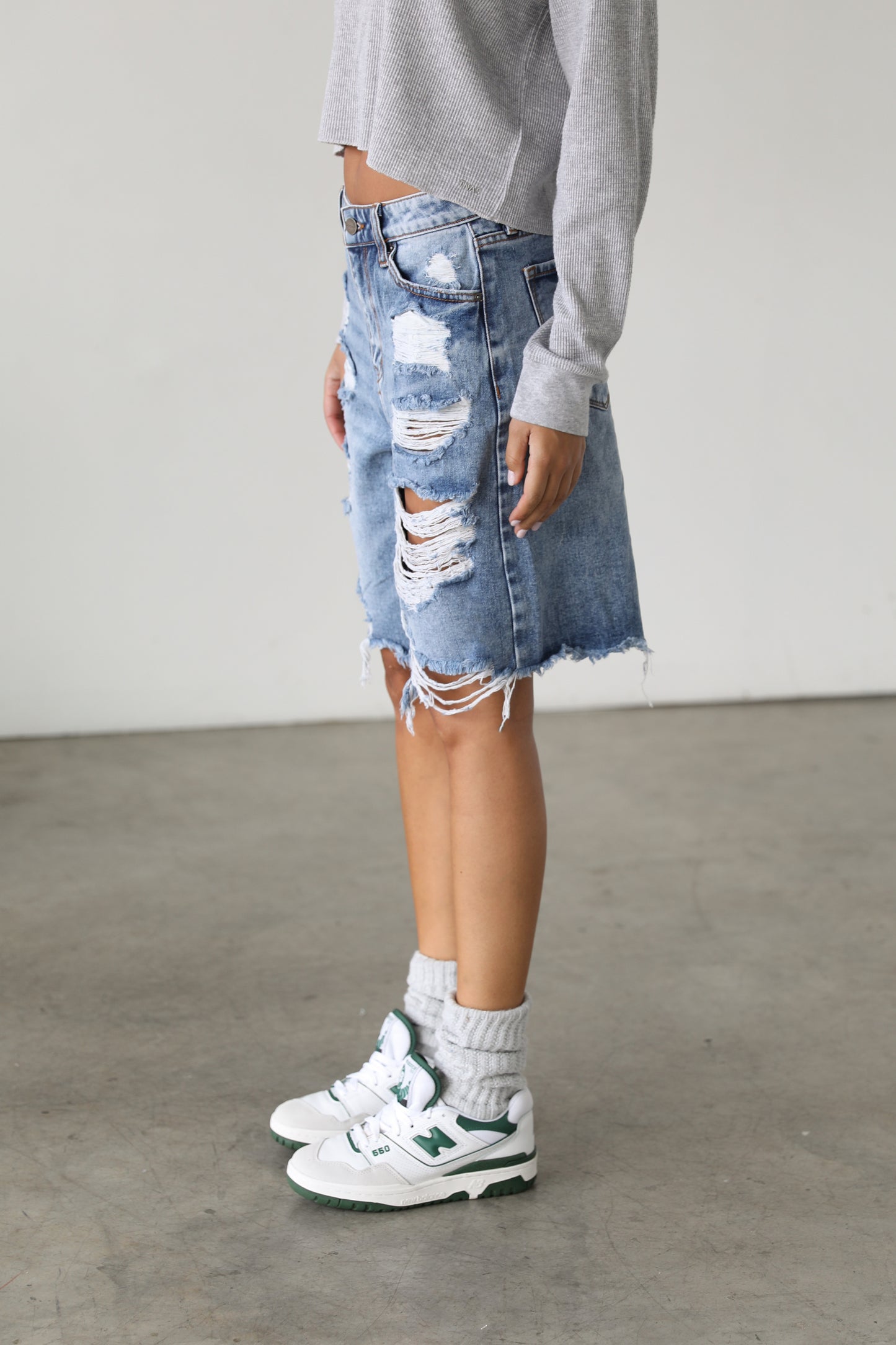 DOGMA DENIM - High Rise Distressed Skater Denim Shorts - 5102