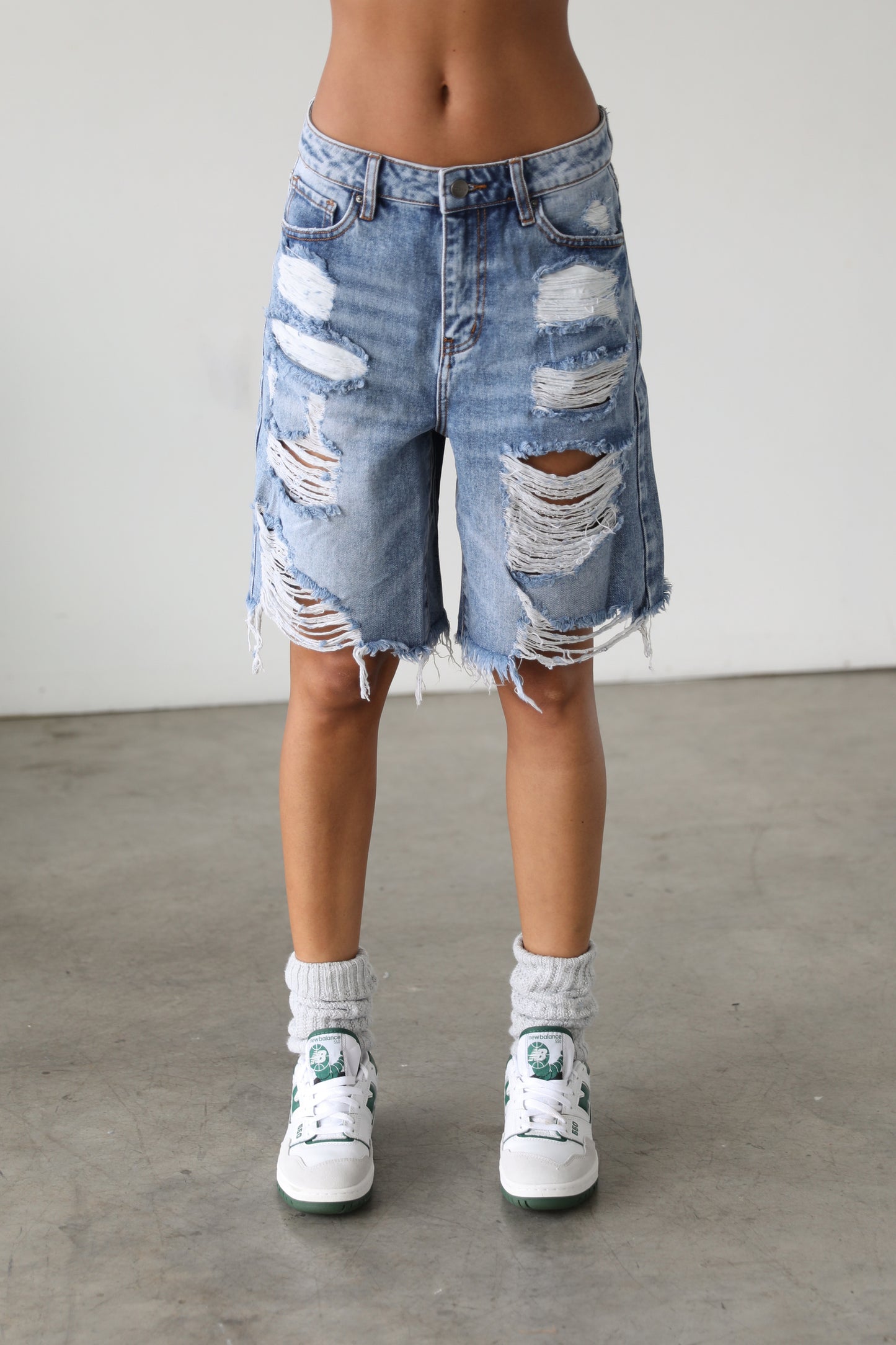 DOGMA DENIM - High Rise Distressed Skater Denim Shorts - 5102