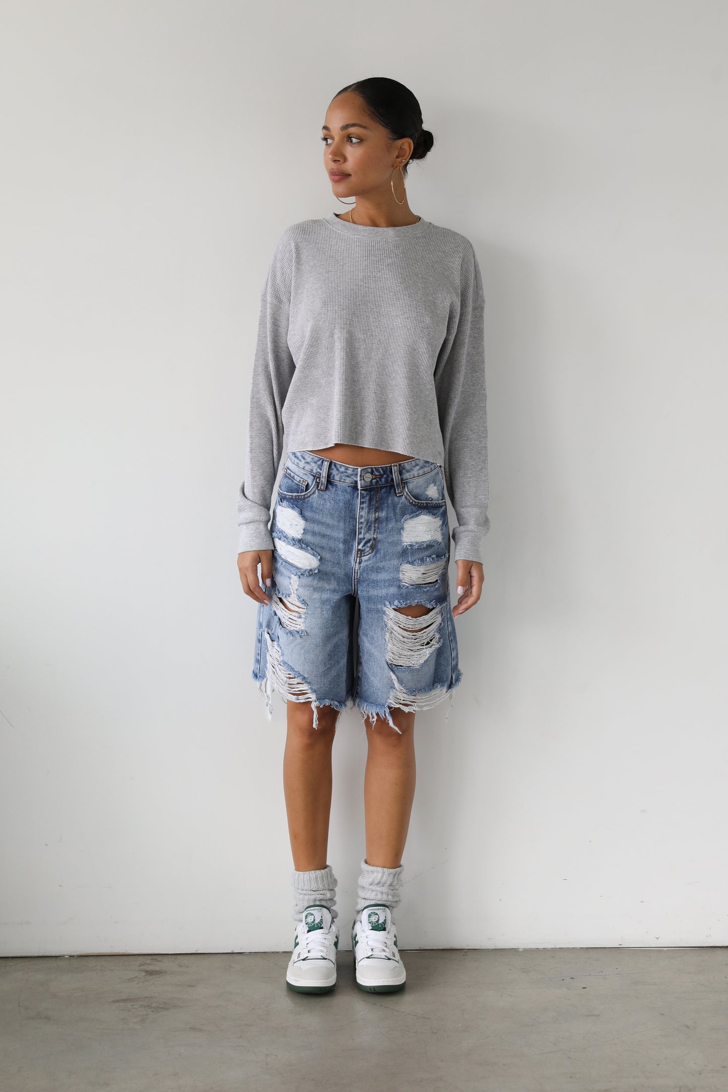 DOGMA DENIM - High Rise Distressed Skater Denim Shorts - 5102