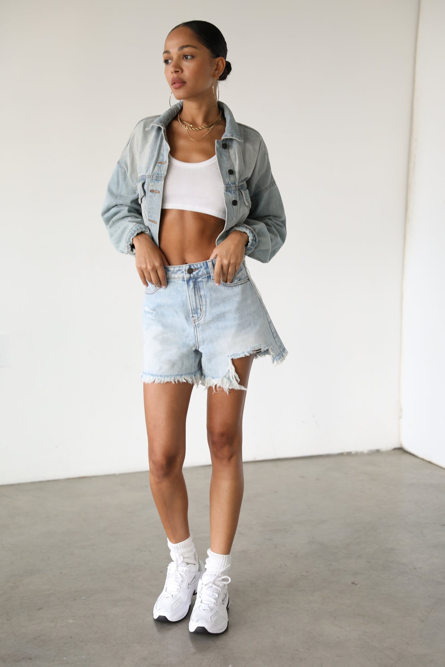 DOGMA DENIM - High Rise Distressed Denim Shorts - 5114