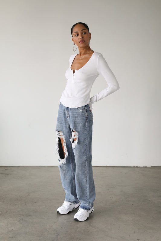 DOGMA DENIM High Rise Straight Wide Leg Denim Jeans- 7112