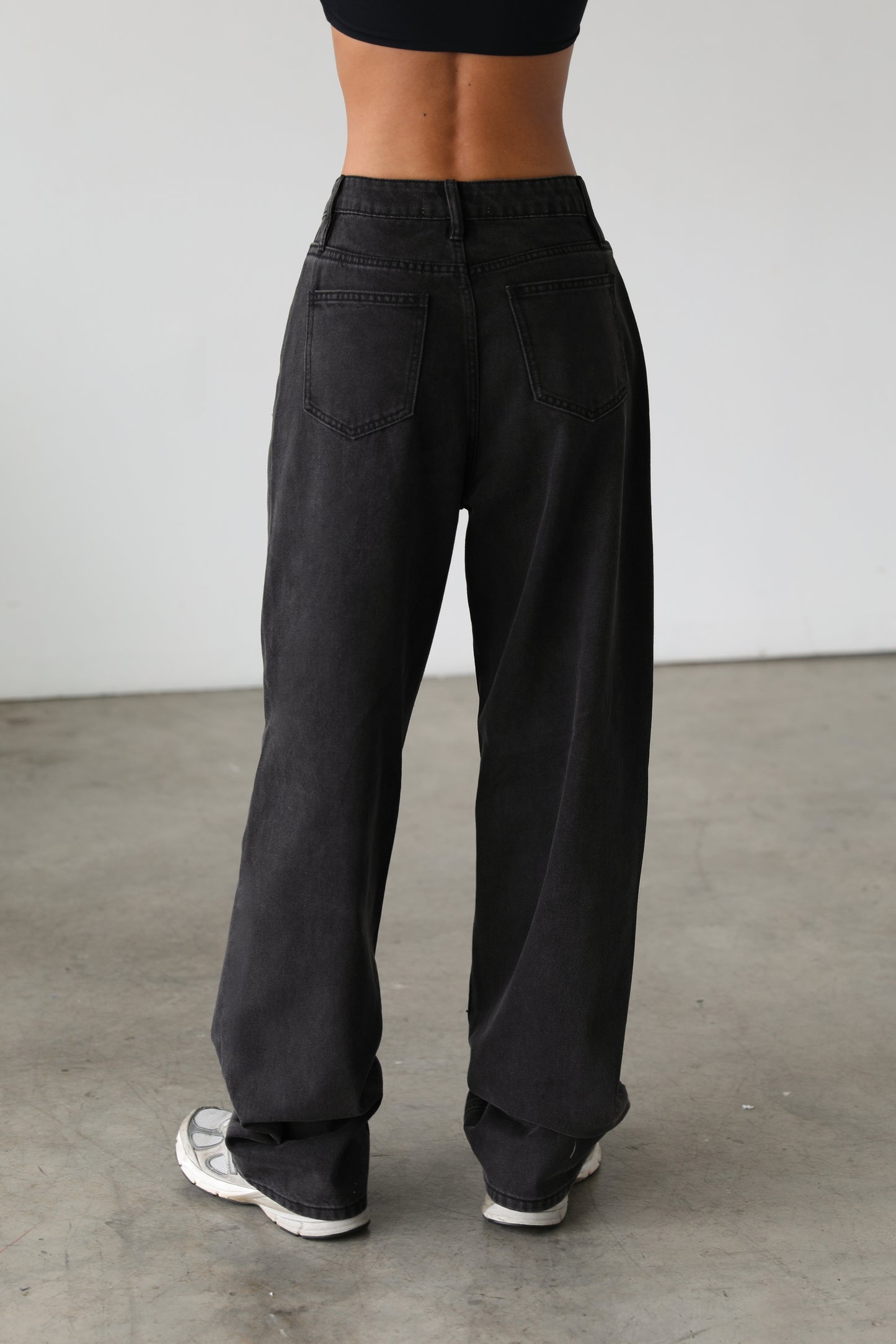 High Rise Straight Wide Leg Skater Denim Jeans - Black- 7118