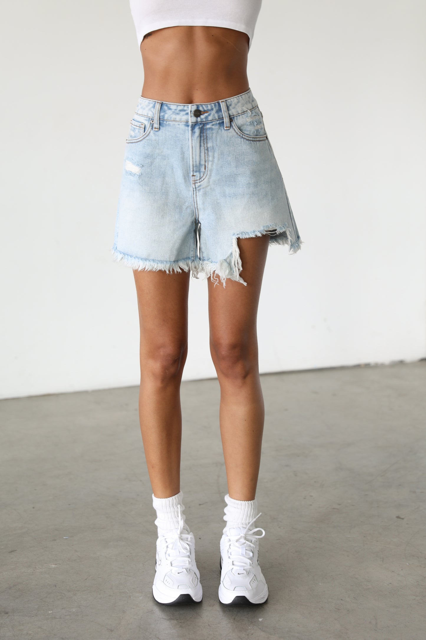 DOGMA DENIM - High Rise Distressed Denim Shorts - 5114