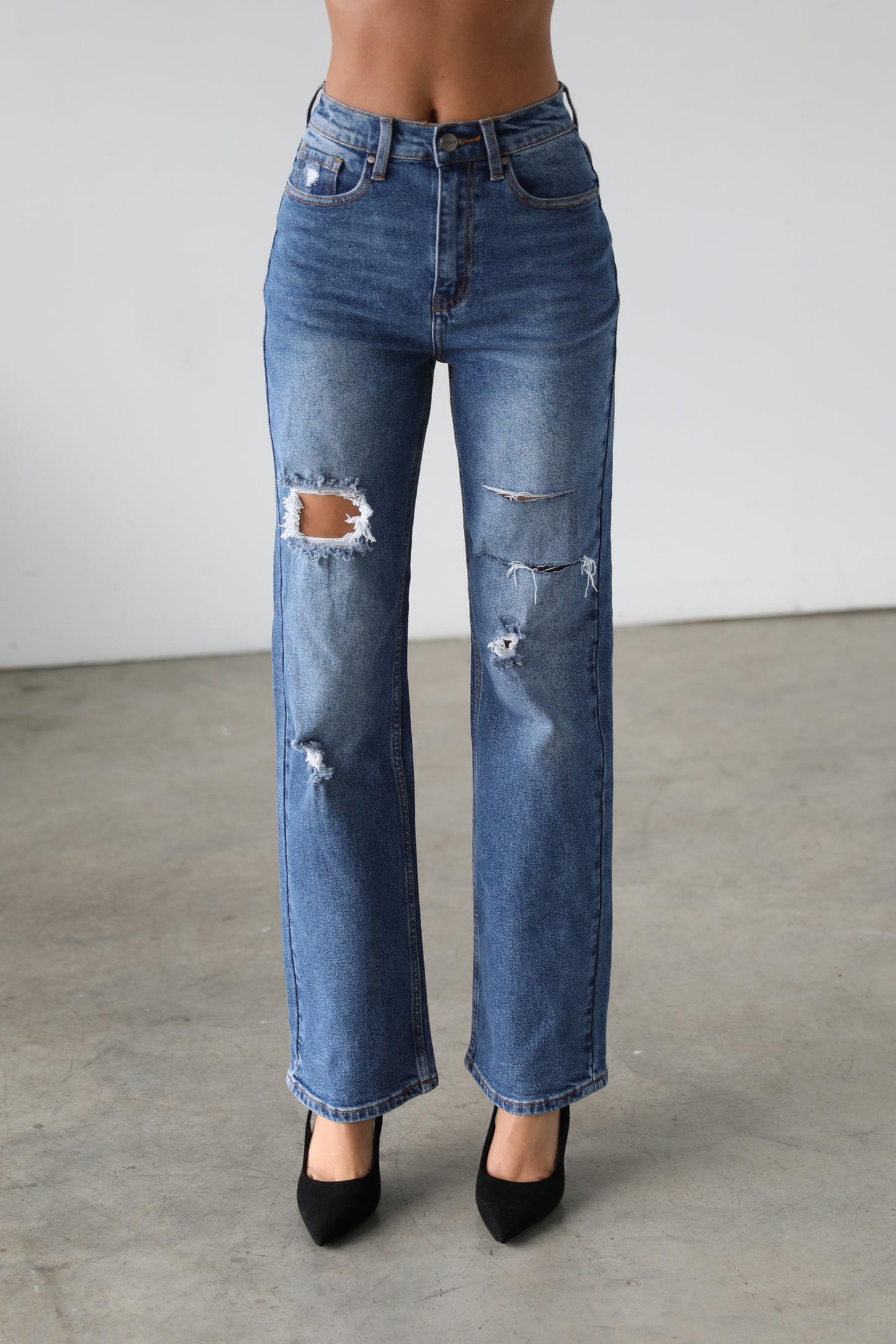 DOGMA DENIM - High Rise Straight Leg Denim Jeans - Dark- 7106
