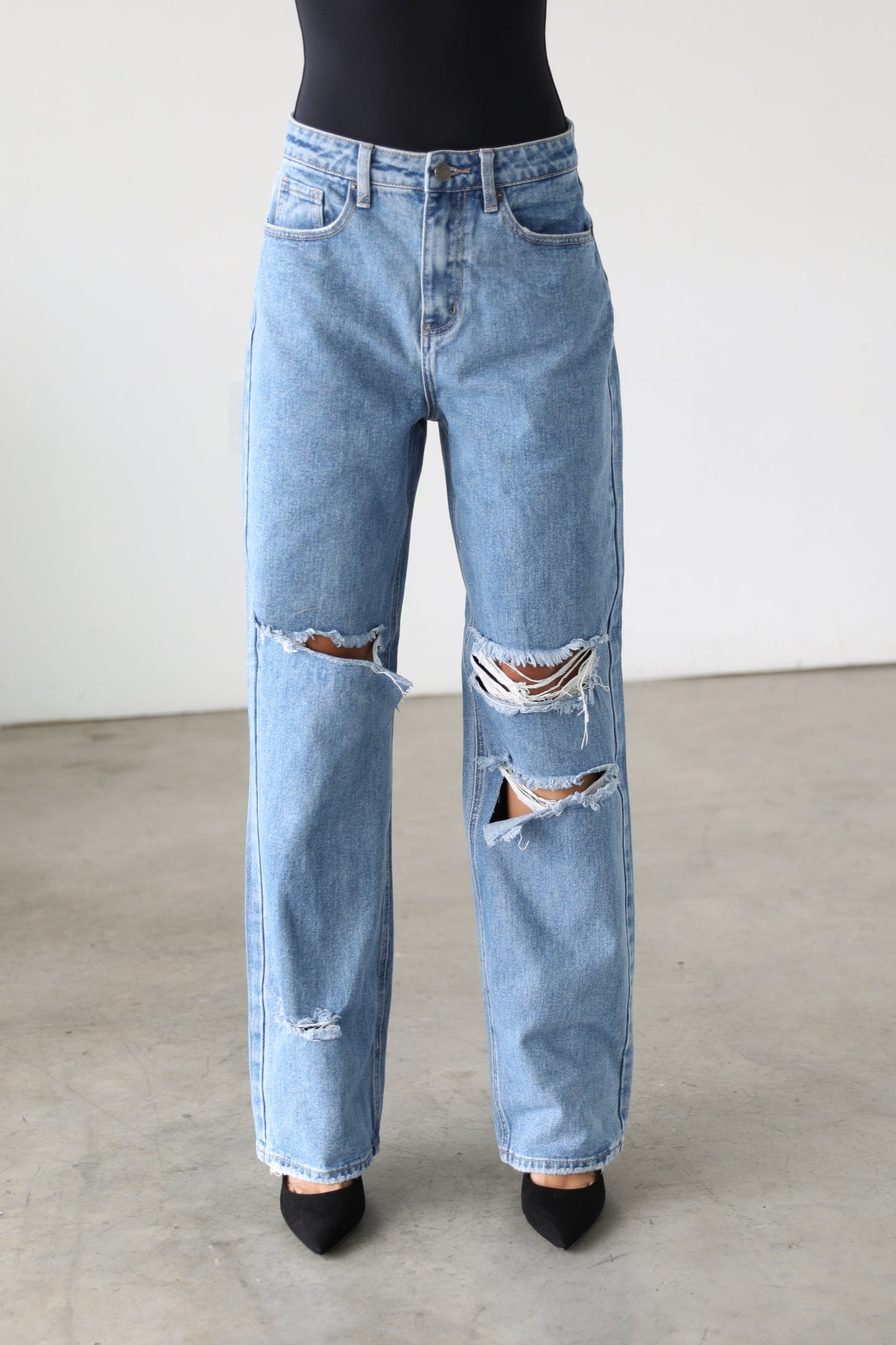 DOGMA DENIM - High Rise Straight Wide Leg Denim Jeans- 7129